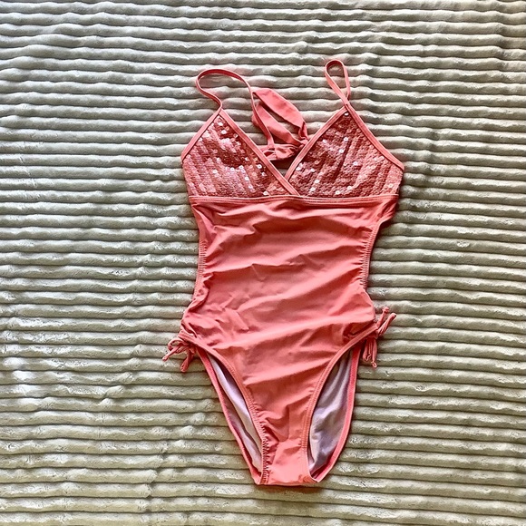 PSNY  v neck one piece swimsuit with open back size 14 girls - Picture 4 of 7